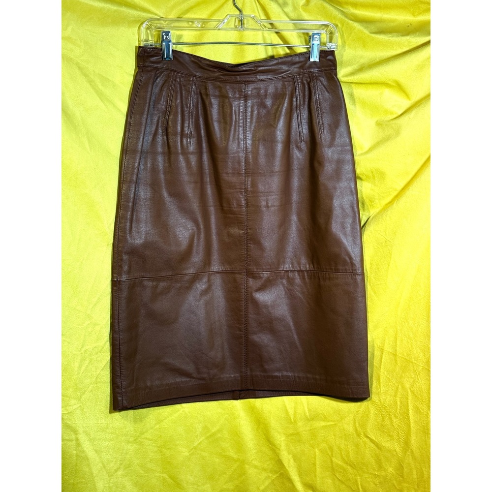 Evan Davies Vintage Brown Leather Pencil Skirt High Waist Nappa Leather Size 10